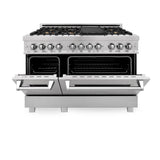 ZLINE 48 in. 6.0 cu. ft. Legacy Dual Fuel Range with Gas Cooktop and 2 Electric Ovens in Satin Stainless Steel with 6 Brass Burners (RAS-SN-BR-48)