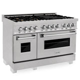 ZLINE 48 in. 6.0 cu. ft. Legacy Dual Fuel Range with Gas Cooktop and 2 Electric Ovens in Satin Stainless Steel with 6 Brass Burners (RAS-SN-BR-48)