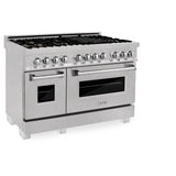 ZLINE 48 in. 6.0 cu. ft. Legacy Dual Fuel Range with Gas Cooktop and 2 Electric Ovens in Satin Stainless Steel with 6 Brass Burners (RAS-SN-BR-48)