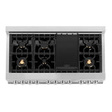 ZLINE 48 in. 6.0 cu. ft. Legacy Dual Fuel Range with Gas Cooktop and 2 Electric Ovens in Satin Stainless Steel with 6 Brass Burners (RAS-SN-BR-48)