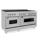 ZLINE 60 in. 7.4 cu. ft. Legacy Dual Fuel Range with Gas Cooktop and 2 Electric Convection Ovens in Satin Stainless Steel with 8 Brass Burners (RAS-SN-BR-60)