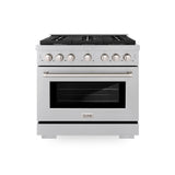 ZLINE 36 in. 5.2 cu. ft. Paramount Dual Fuel Range with 6 Burner Gas Cooktop and Electric Convection Oven in Satin Stainless Steel (SDRS-36)