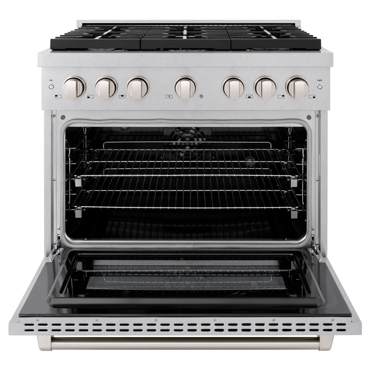 ZLINE 36 in. 5.2 cu. ft. Paramount Dual Fuel Range with 6 Burner Gas Cooktop and Electric Convection Oven in Satin Stainless Steel (SDRS-36)