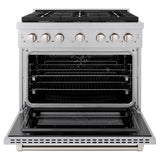 ZLINE 36 in. 5.2 cu. ft. Paramount Dual Fuel Range with 6 Burner Gas Cooktop and Electric Convection Oven in Satin Stainless Steel (SDRS-36)