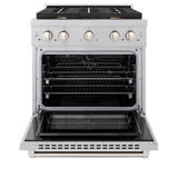ZLINE 30 in. 4.2 cu. ft. Paramount Dual Fuel Range with Gas Cooktop and Electric Convection Oven in Satin Stainless Steel with 4 Brass Burners (SDRS-BR-30)