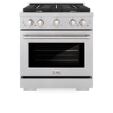 ZLINE 30 in. 4.2 cu. ft. Paramount Dual Fuel Range with Gas Cooktop and Electric Convection Oven in Satin Stainless Steel with 4 Brass Burners (SDRS-BR-30)