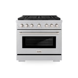 ZLINE 36 in. 5.2 cu. ft. Paramount Dual Fuel Range with Gas Cooktop and Electric Convection Oven in Satin Stainless Steel with 6 Brass Burners (SDRS-BR-36)