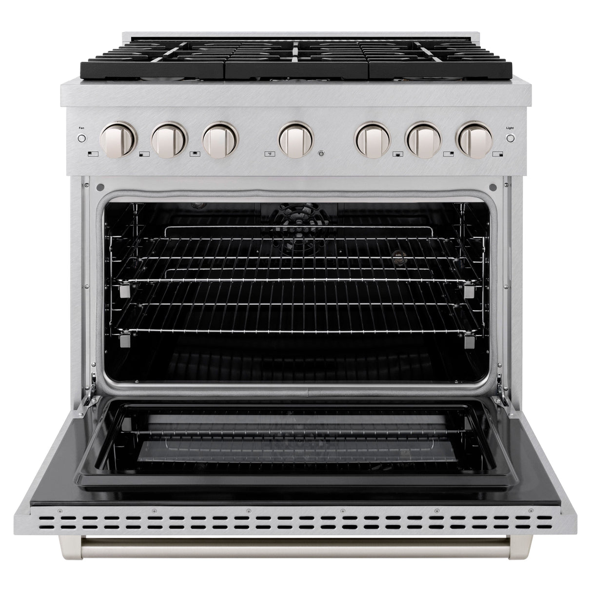 ZLINE 36 in. 5.2 cu. ft. Paramount Dual Fuel Range with Gas Cooktop and Electric Convection Oven in Satin Stainless Steel with 6 Brass Burners (SDRS-BR-36)