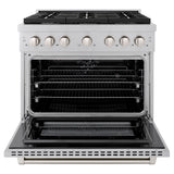 ZLINE 36 in. 5.2 cu. ft. Paramount Dual Fuel Range with Gas Cooktop and Electric Convection Oven in Satin Stainless Steel with 6 Brass Burners (SDRS-BR-36)