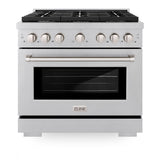 ZLINE 36 in. 5.2 cu. ft. Paramount Dual Fuel Range with Gas Cooktop and Electric Convection Oven in Satin Stainless Steel with 6 Brass Burners (SDRS-BR-36)
