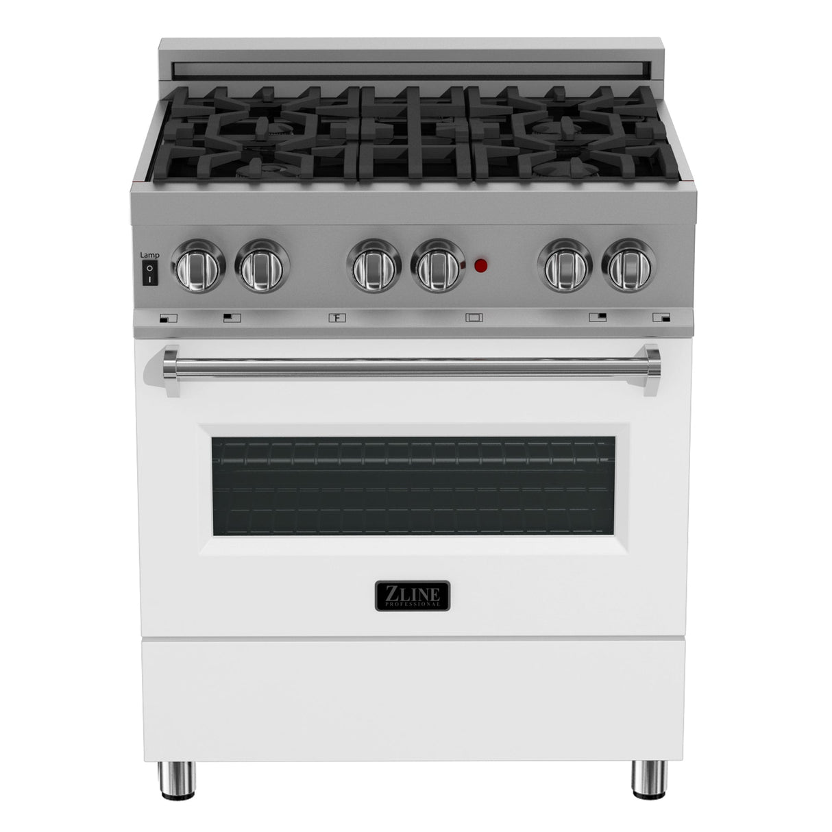 ZLINE 30 in. 4.0 cu. ft. Legacy Dual Fuel Range with 4 Burner Gas Cooktop and Electric Convection Oven in Satin Stainless Steel and White Matte Door (RAS-WM-30)