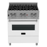 ZLINE 30 in. 4.0 cu. ft. Legacy Dual Fuel Range with 4 Burner Gas Cooktop and Electric Convection Oven in Satin Stainless Steel and White Matte Door (RAS-WM-30)