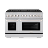 ZLINE 48 in. 6.7 cu. ft. Paramount Double Oven Gas Range in Satin Stainless Steel with 8 Brass Burners (SGRS-BR-48)