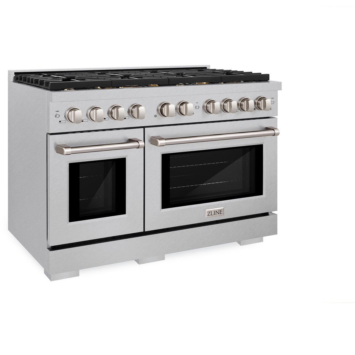 ZLINE 48 in. 6.7 cu. ft. Paramount Double Oven Gas Range in Satin Stainless Steel with 8 Brass Burners (SGRS-BR-48)