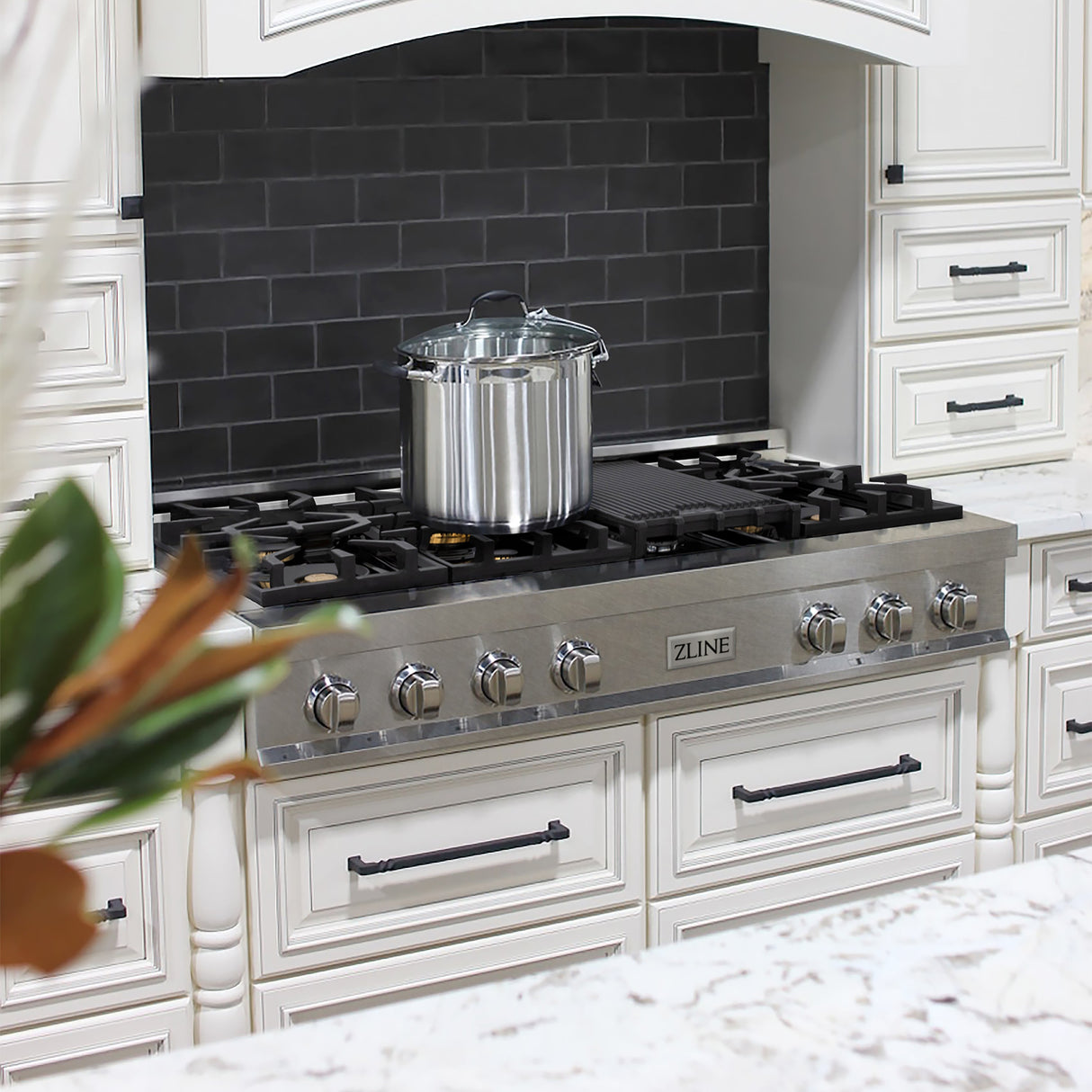 ZLINE 48 in. Legacy Gas Rangetop with 6 Brass Burners and Porcelain Cooktop in Satin Stainless Steel (RTS-BR-48)