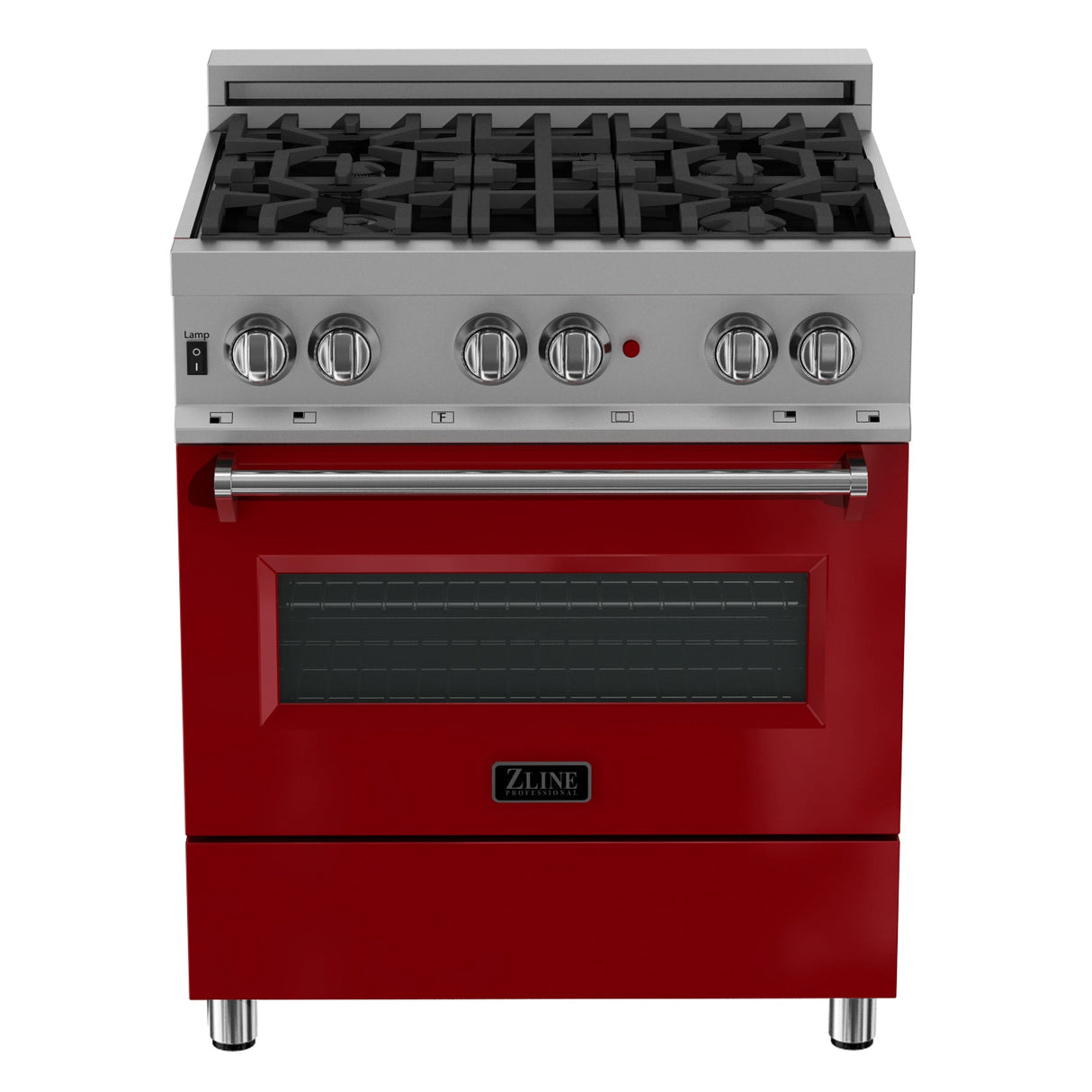 ZLINE 36 in. 4.6 cu. ft. Legacy Dual Fuel Range with 6 Burner Gas Cooktop and Electric Convection Oven in Satin Stainless Steel and Red Gloss Door (RAS-RG-36)