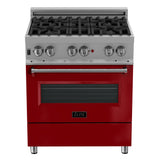 ZLINE 36 in. 4.6 cu. ft. Legacy Dual Fuel Range with 6 Burner Gas Cooktop and Electric Convection Oven in Satin Stainless Steel and Red Gloss Door (RAS-RG-36)