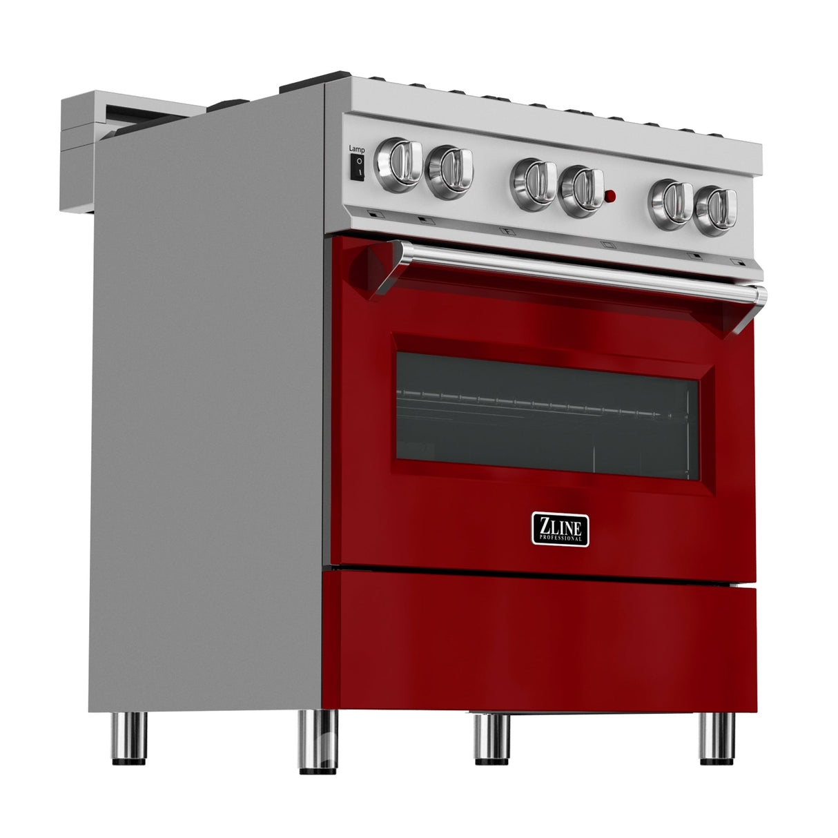 ZLINE 36 in. 4.6 cu. ft. Legacy Dual Fuel Range with 6 Burner Gas Cooktop and Electric Convection Oven in Satin Stainless Steel and Red Gloss Door (RAS-RG-36)