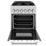 ZLINE 24 in. 2.8 cu. ft. Legacy Dual Fuel Range with 4 Burner Gas Cooktop and Electric Convection Oven in Satin Stainless Steel and White Matte Door (RAS-WM-24)