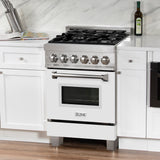 ZLINE 24 in. 2.8 cu. ft. Legacy Dual Fuel Range with 4 Burner Gas Cooktop and Electric Convection Oven in Satin Stainless Steel and White Matte Door (RAS-WM-24)