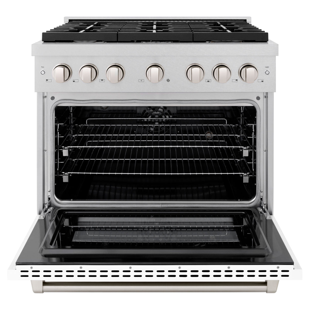ZLINE 36 in. 5.2 cu. ft. Paramount Dual Fuel Range with 6 Burner Gas Cooktop and Electric Convection Oven in Satin Stainless Steel with White Matte Door (SDRS-WM-36)