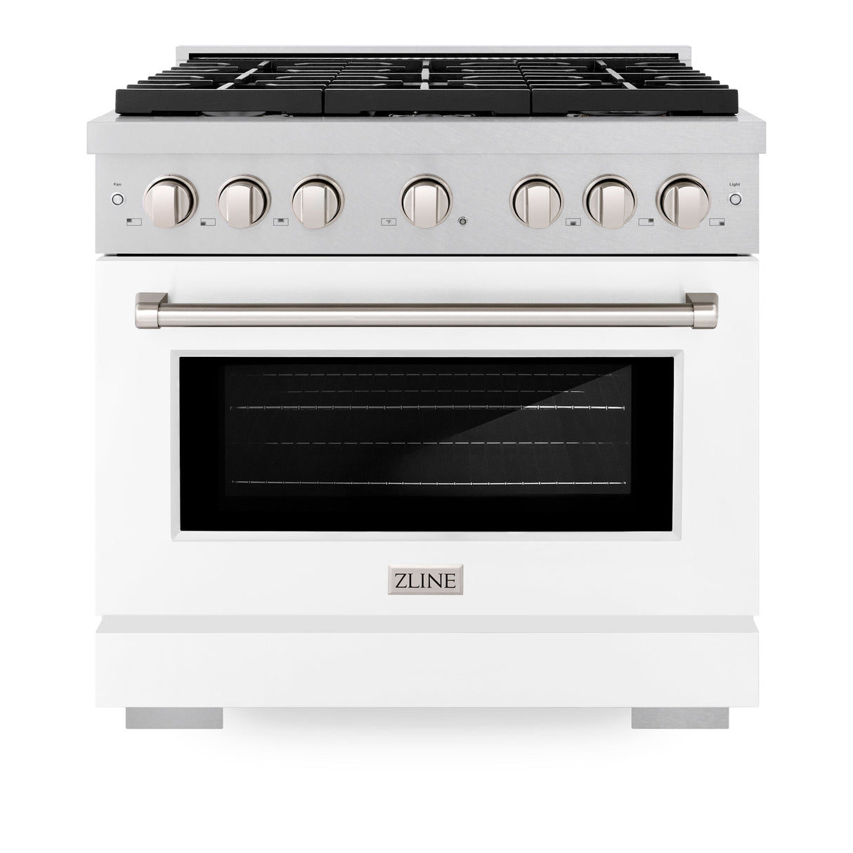 ZLINE 36 in. 5.2 cu. ft. Paramount Dual Fuel Range with 6 Burner Gas Cooktop and Electric Convection Oven in Satin Stainless Steel with White Matte Door (SDRS-WM-36)