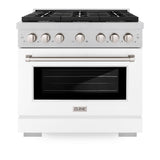 ZLINE 36 in. 5.2 cu. ft. Paramount Dual Fuel Range with 6 Burner Gas Cooktop and Electric Convection Oven in Satin Stainless Steel with White Matte Door (SDRS-WM-36)