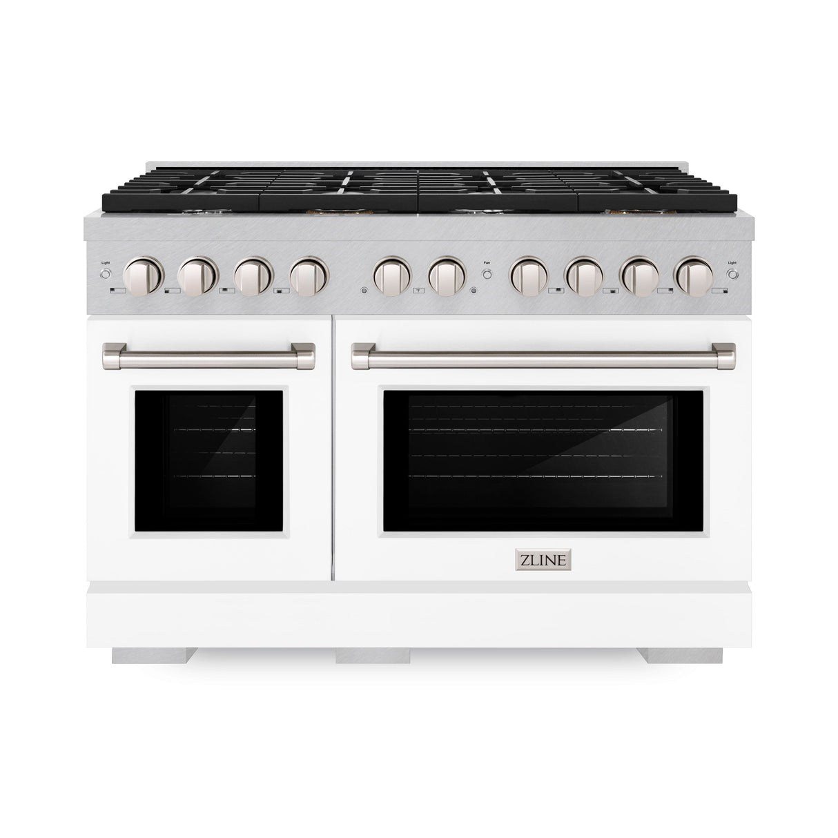 ZLINE 48 in. 6.7 cu. ft. Paramount Double Oven Dual Fuel Range with 8 Burner Gas Cooktop in Satin Stainless Steel with White Matte Doors (SDRS-WM-48)