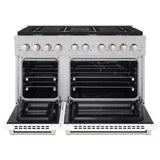 ZLINE 48 in. 6.7 cu. ft. Paramount Double Oven Dual Fuel Range with 8 Burner Gas Cooktop in Satin Stainless Steel with White Matte Doors (SDRS-WM-48)