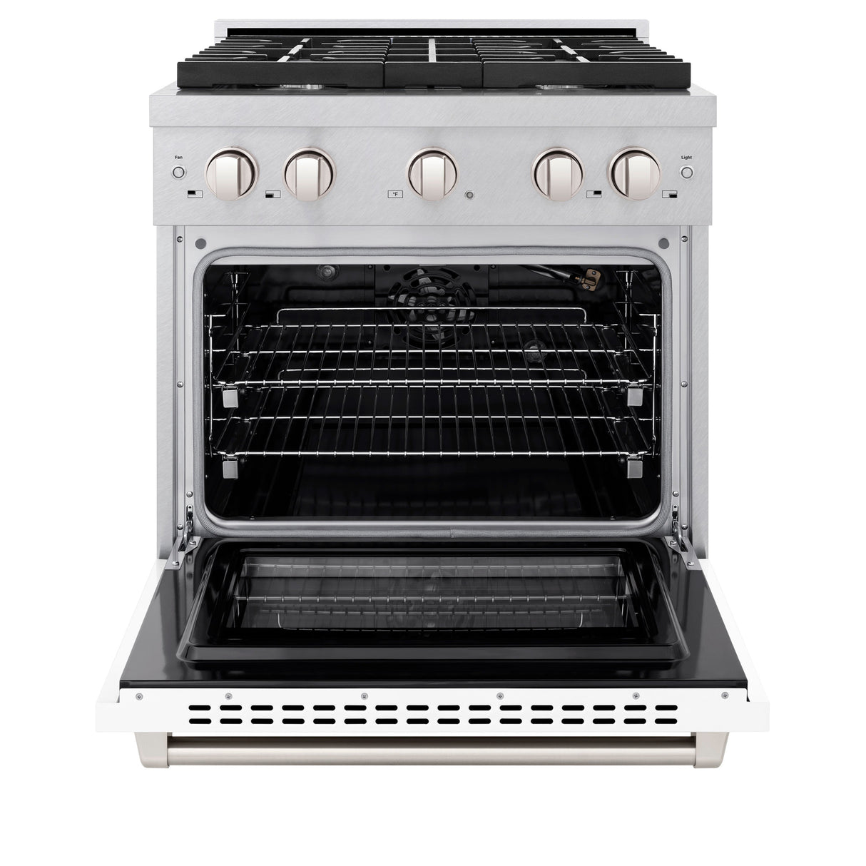 ZLINE 30 in. 4.2 cu. ft. Paramount Gas Range with 4 Burner Cooktop and Convection Gas Oven in Satin Stainless Steel with White Matte Door (SGRS-WM-30)