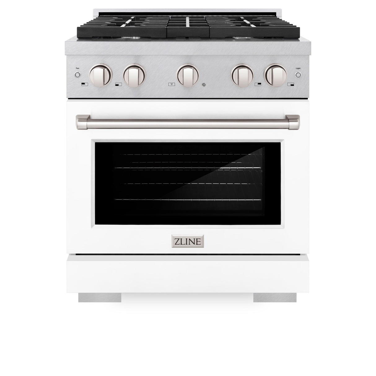ZLINE 30 in. 4.2 cu. ft. Paramount Gas Range with 4 Burner Cooktop and Convection Gas Oven in Satin Stainless Steel with White Matte Door (SGRS-WM-30)