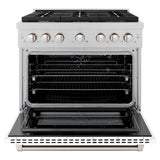 ZLINE 36 in. 5.2 cu. ft. Paramount Gas Range with 6 Burner Cooktop and Convection Gas Oven in Satin Stainless Steel with White Matte Door (SGRS-WM-36)