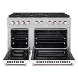 ZLINE 48 in. 6.7 cu. ft. Paramount Double Oven Gas Range with 8 Burner Cooktop in Satin Stainless Steel with White Matte Doors (SGRS-WM-48)