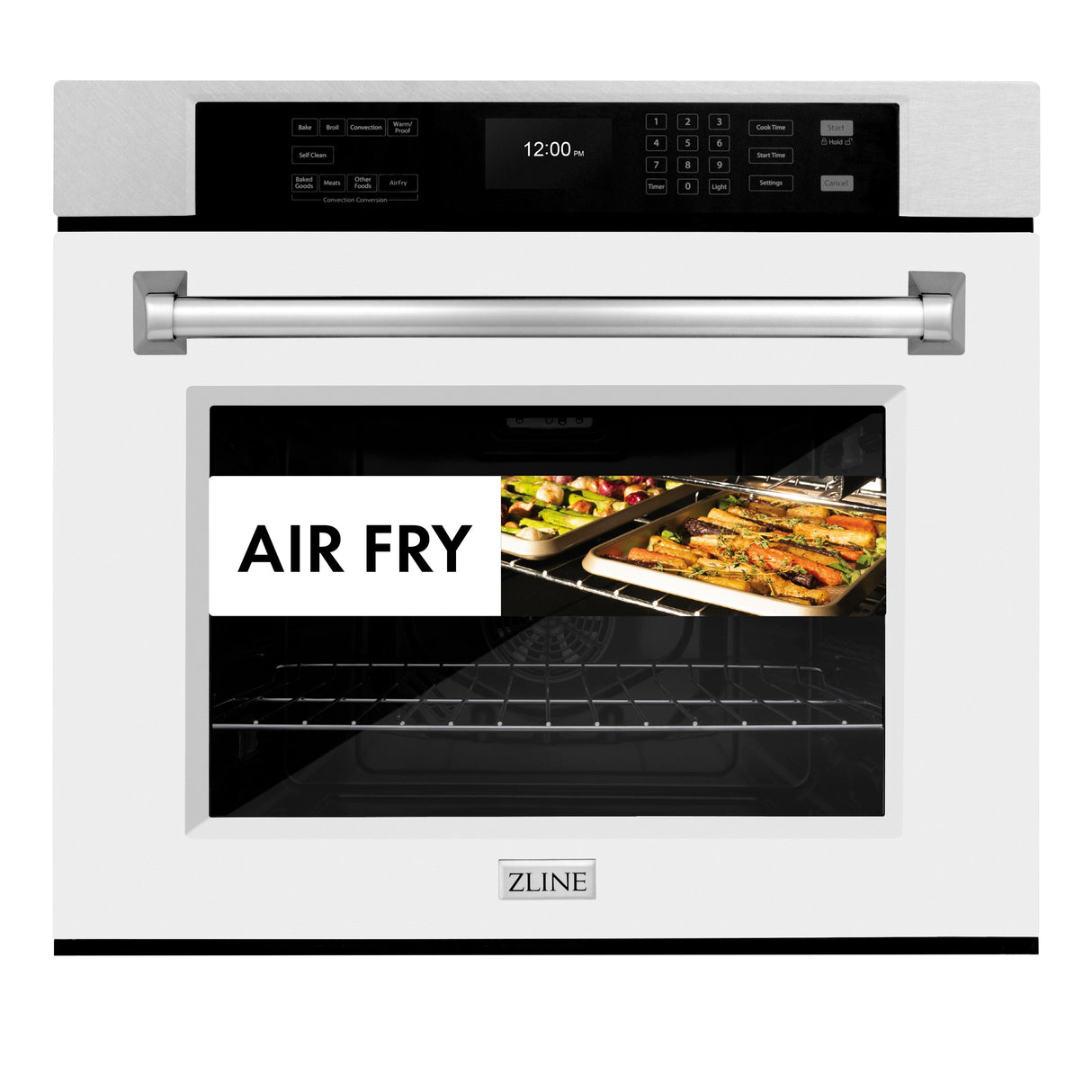 ZLINE 30 in. Professional True Convection Single Wall Oven with Air Fry and Self Clean in Satin Stainless Steel with White Matte Door (WASS-WM-30)