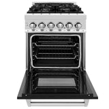 ZLINE 24 in. 2.8 cu. ft. Legacy Dual Fuel Range with 4 Burner Gas Cooktop and Electric Convection Oven in Stainless Steel and Black Matte Door (RA-BLM-24)