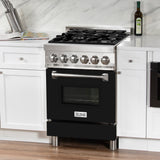 ZLINE 24 in. 2.8 cu. ft. Legacy Dual Fuel Range with 4 Burner Gas Cooktop and Electric Convection Oven in Stainless Steel and Black Matte Door (RA-BLM-24)