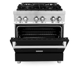 ZLINE 30 in. 4.0 cu. ft. Legacy Dual Fuel Range with 4 Burner Gas Cooktop and Electric Convection Oven in Stainless Steel and Black Matte Door (RA-BLM-30)