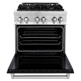 ZLINE 30 in. 4.0 cu. ft. Legacy Dual Fuel Range with 4 Burner Gas Cooktop and Electric Convection Oven in Stainless Steel and Black Matte Door (RA-BLM-30)