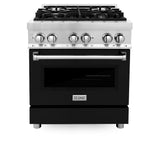 ZLINE 30 in. 4.0 cu. ft. Legacy Dual Fuel Range with 4 Burner Gas Cooktop and Electric Convection Oven in Stainless Steel and Black Matte Door (RA-BLM-30)