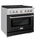 ZLINE 36 in. 5.2 cu. ft. Paramount Gas Range with 6 Burner Cooktop and Convection Gas Oven in Stainless Steel with Black Matte Door (SGR-BLM-36)