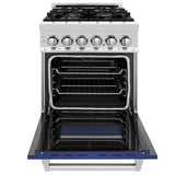 ZLINE 24 in. 2.8 cu. ft. Legacy Dual Fuel Range with 4 Burner Gas Cooktop and Electric Convection Oven in Stainless Steel and Blue Matte Door (RA-BM-24)