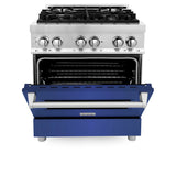 ZLINE 30 in. 4.0 cu. ft. Legacy Dual Fuel Range with 4 Burner Gas Cooktop and Electric Convection Oven in Stainless Steel and Blue Matte Door (RA-BM-30)