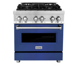 ZLINE 30 in. 4.0 cu. ft. Legacy Dual Fuel Range with 4 Burner Gas Cooktop and Electric Convection Oven in Stainless Steel and Blue Matte Door (RA-BM-30)