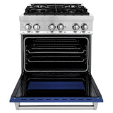 ZLINE 30 in. 4.0 cu. ft. Legacy Dual Fuel Range with 4 Burner Gas Cooktop and Electric Convection Oven in Stainless Steel and Blue Matte Door (RA-BM-30)