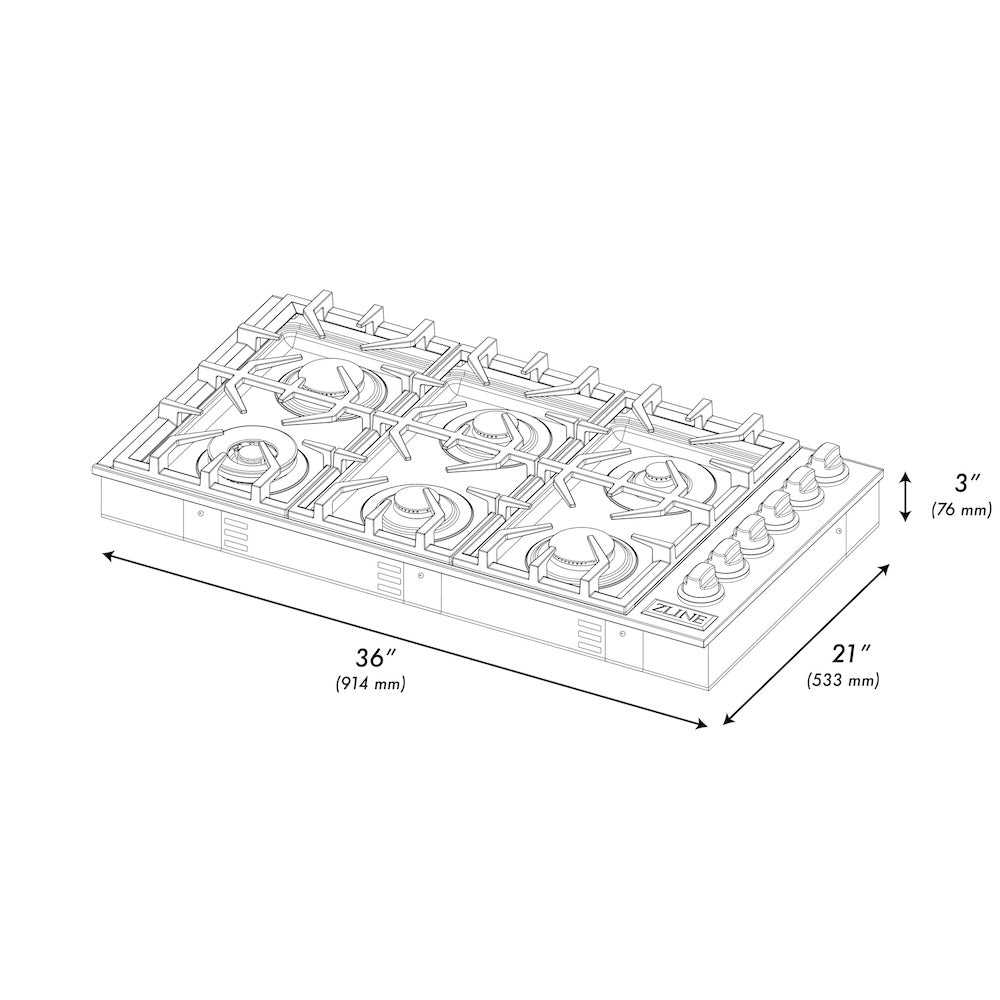 ZLINE 36" Gas Cooktop with 6 Gas Burners (RC36)