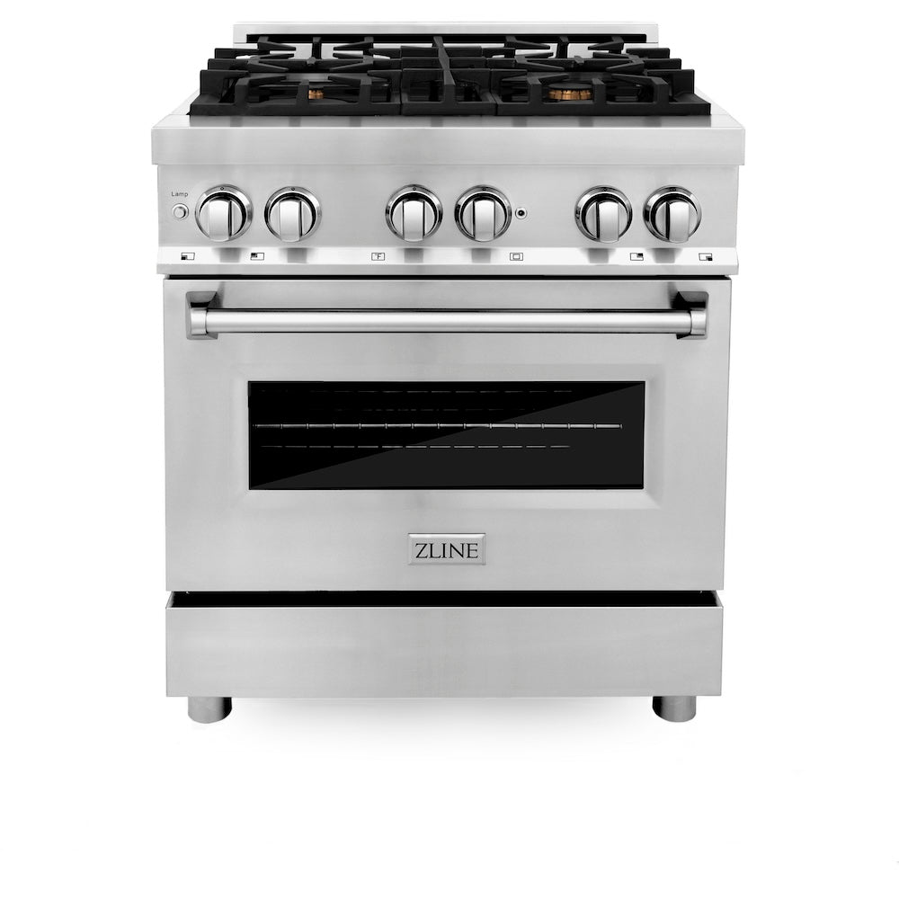ZLINE 30 in. 4.0 cu. ft. Legacy Dual Fuel Range with Gas Cooktop and Electric Convection Oven in Stainless Steel with 4 Brass Burners (RA-BR-30)