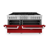 ZLINE 60 in. 7.4 cu. ft. Legacy Dual Fuel Range with 9 Burner Gas Cooktop and 2 Electric Convection Ovens in Stainless Steel and Red Gloss Doors (RA-RG-60)