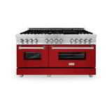 ZLINE 60 in. 7.4 cu. ft. Legacy Dual Fuel Range with 9 Burner Gas Cooktop and 2 Electric Convection Ovens in Stainless Steel and Red Gloss Doors (RA-RG-60)