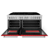 ZLINE 60 in. 7.4 cu. ft. Legacy Dual Fuel Range with 9 Burner Gas Cooktop and 2 Electric Convection Ovens in Stainless Steel and Red Matte Doors (RA-RM-60)