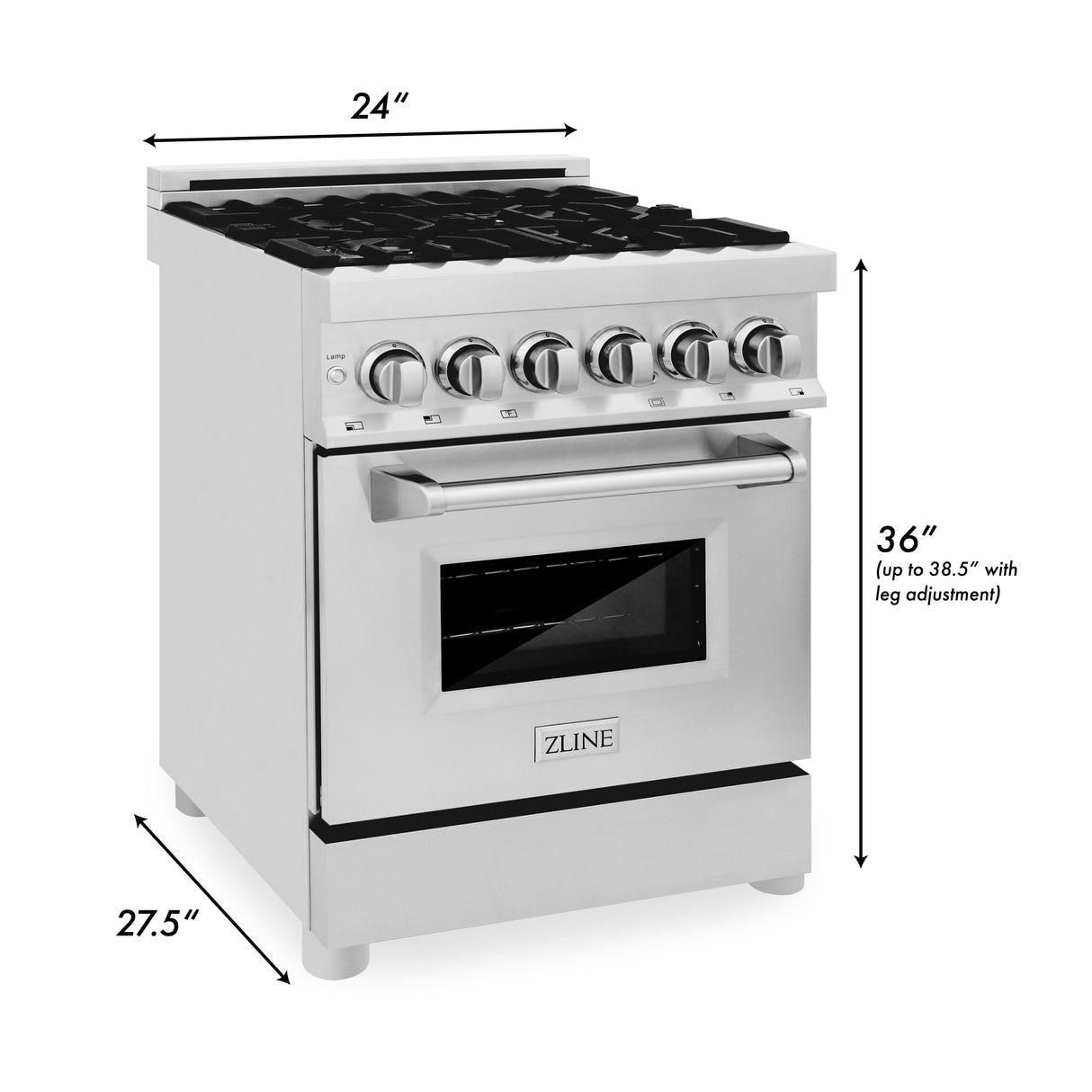 ZLINE 24 in. 2.8 cu. ft. Legacy Dual Fuel Range with 4 Burner Gas Cooktop and Electric Convection Oven in Stainless Steel with Griddle (RA-GR-24)